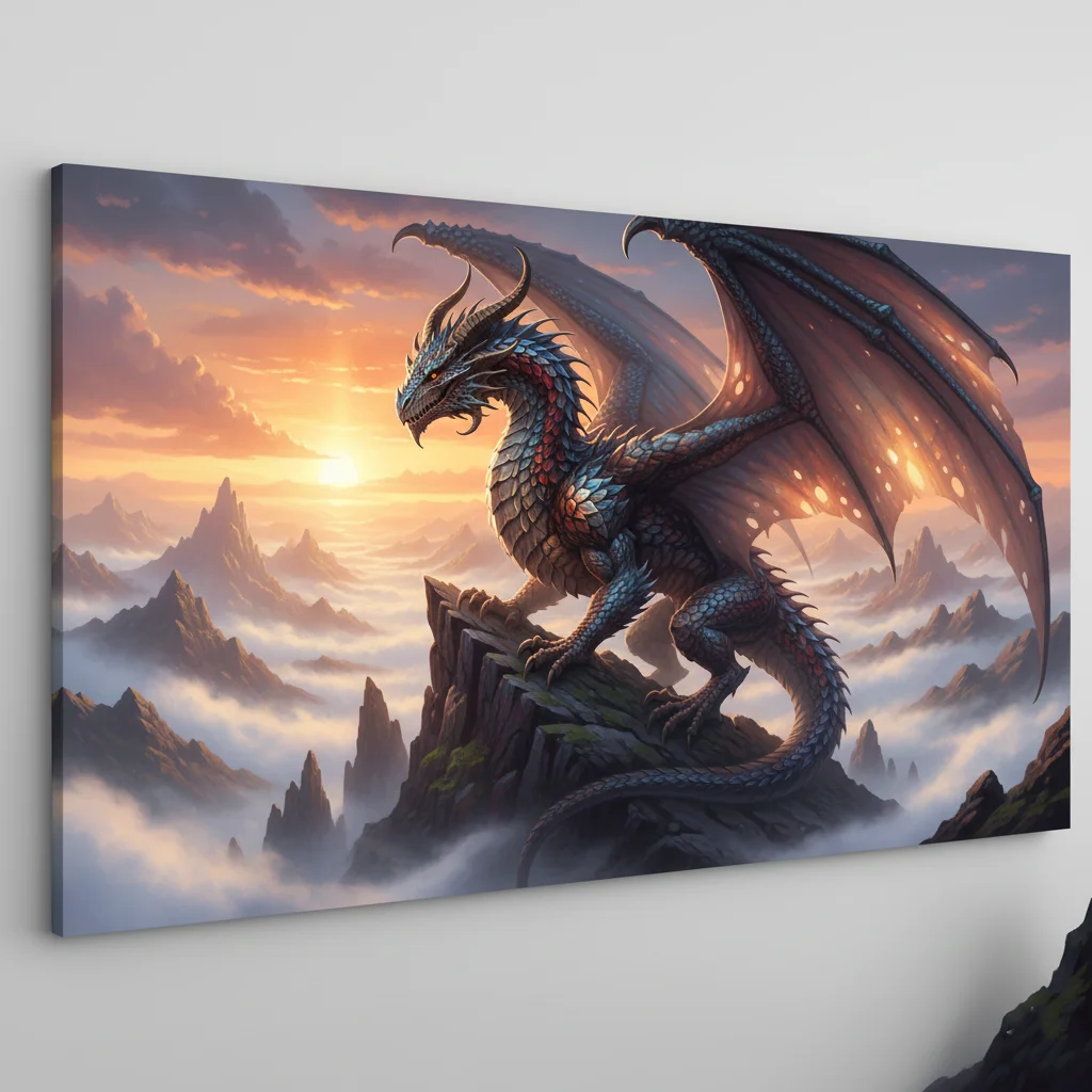 Epic dragon on misty mountain peak generated with Gemini AI image prompt