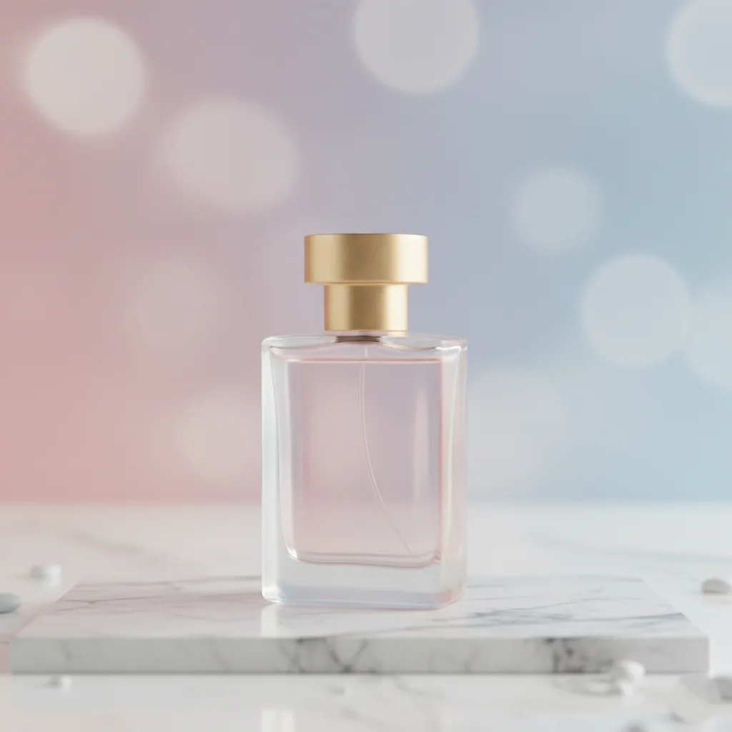 Minimalist perfume product mockup created with Gemini AI image generation
