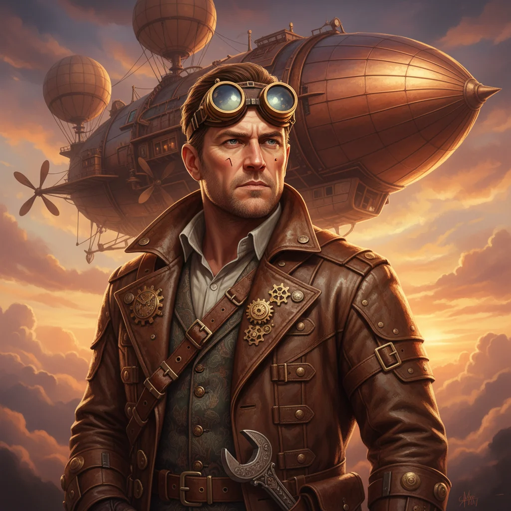 Steampunk airship engineer character generated with Gemini AI image prompt