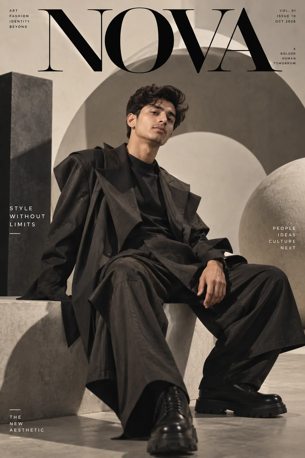 Avant-garde studio fashion magazine cover portrait