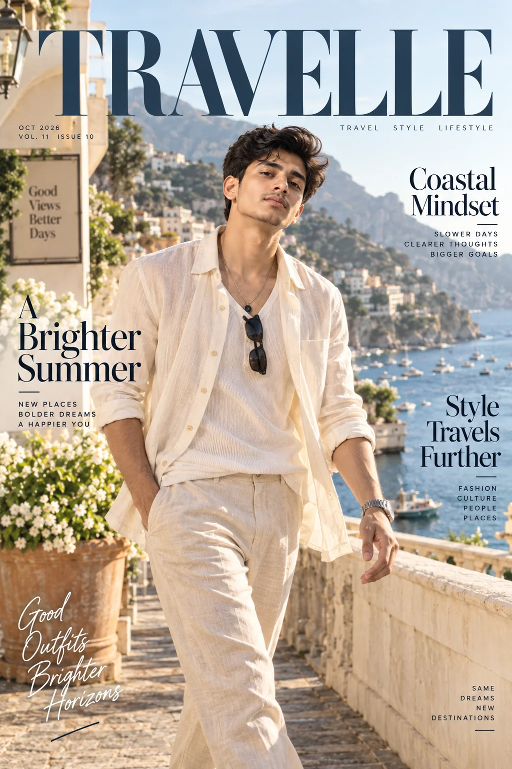 Luxury coastal summer fashion magazine cover