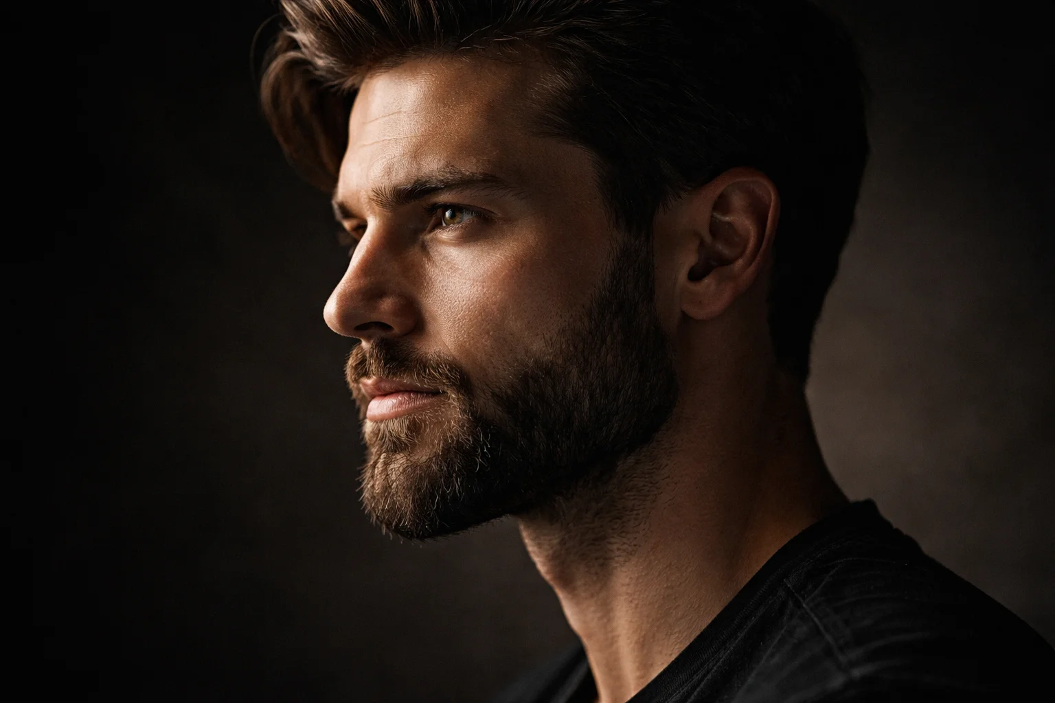 Bearded man realistic side profile
