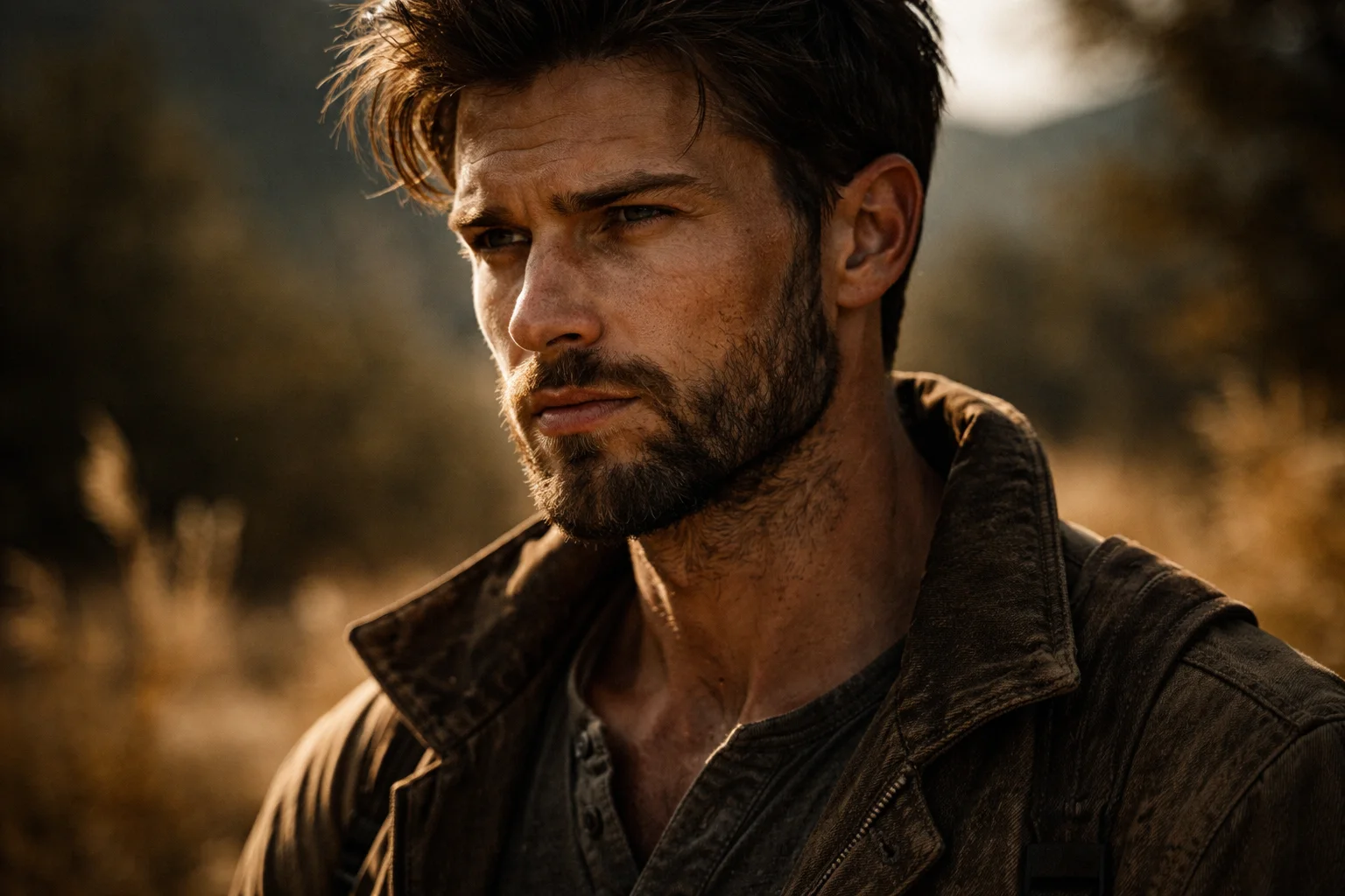 Rugged man outdoor portrait ultra realistic