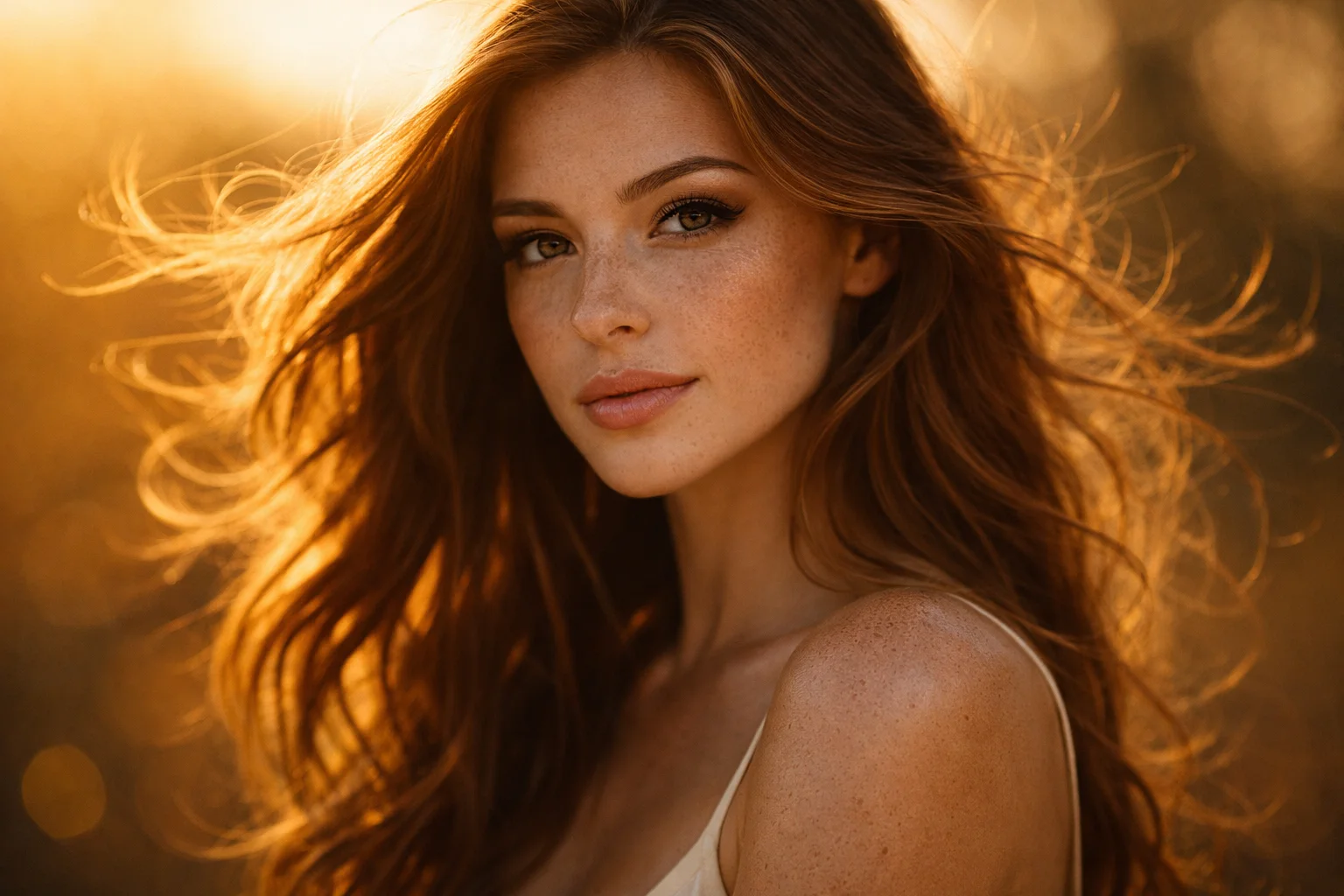 Wind blown hair portrait woman ultra realistic