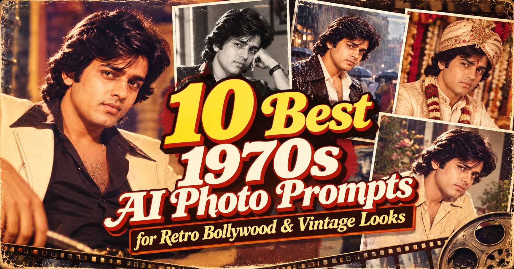 1970s AI photo prompts for retro Bollywood and vintage Indian portraits