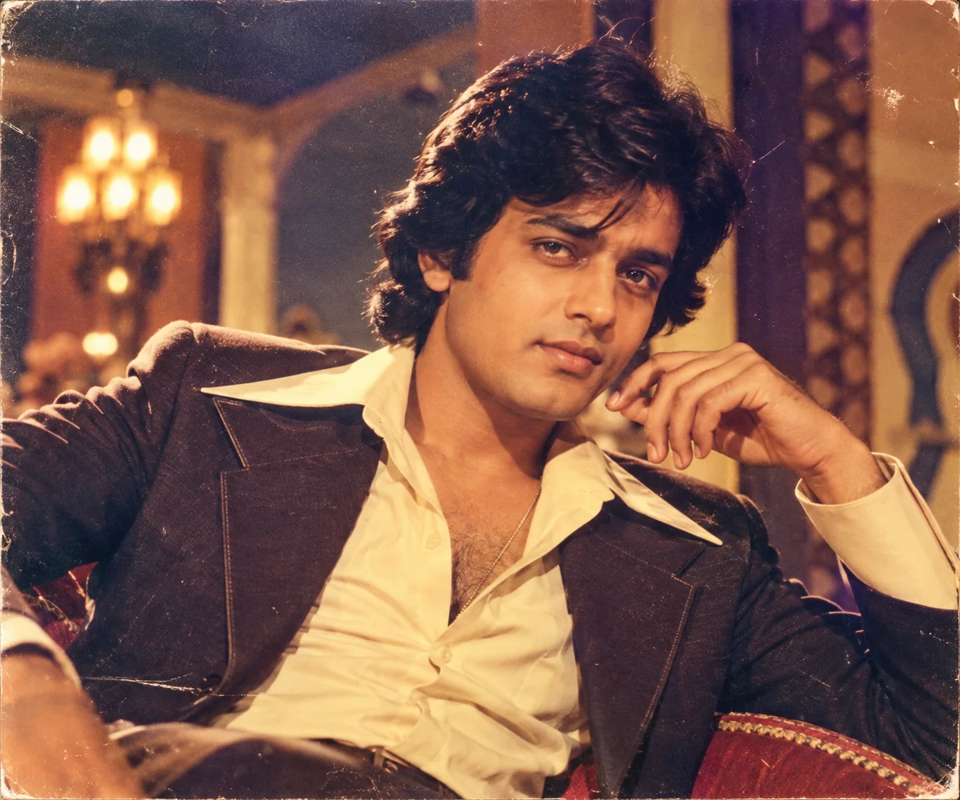 1970s Bollywood movie star inspired vintage portrait created with AI