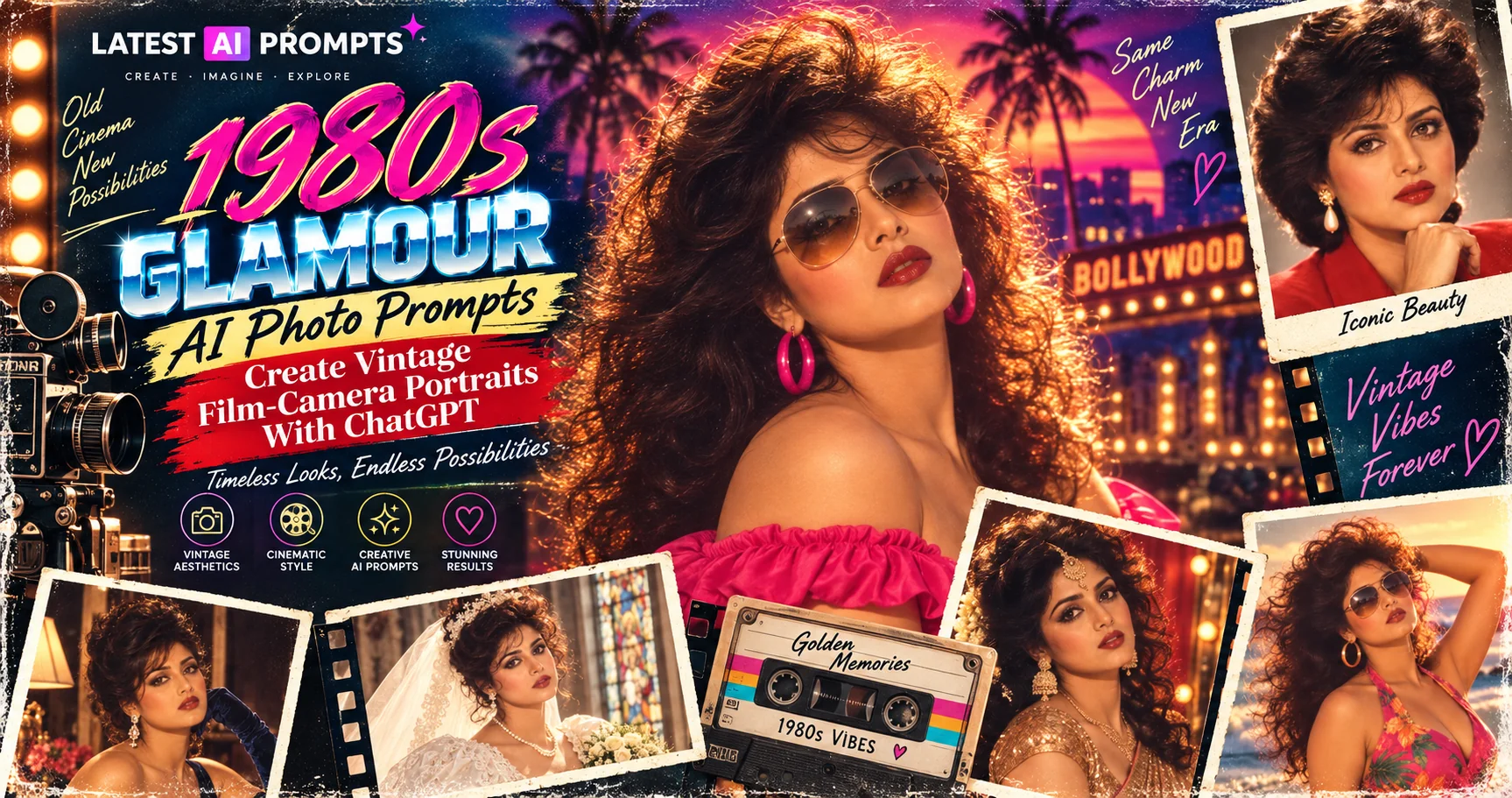 10 Best 1980s Glamour AI Photo Prompts — Vintage Film-Camera Portraits