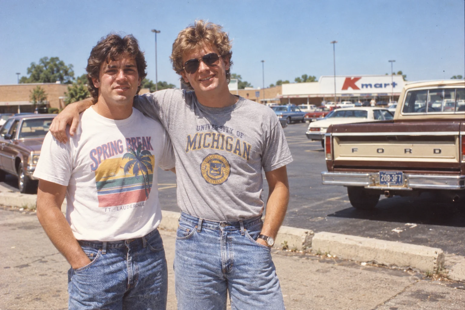 Advanced 80s AI photo prompt — 1983 outdoor amateur snapshot with harsh direct sunlight and no fill flash or reflector