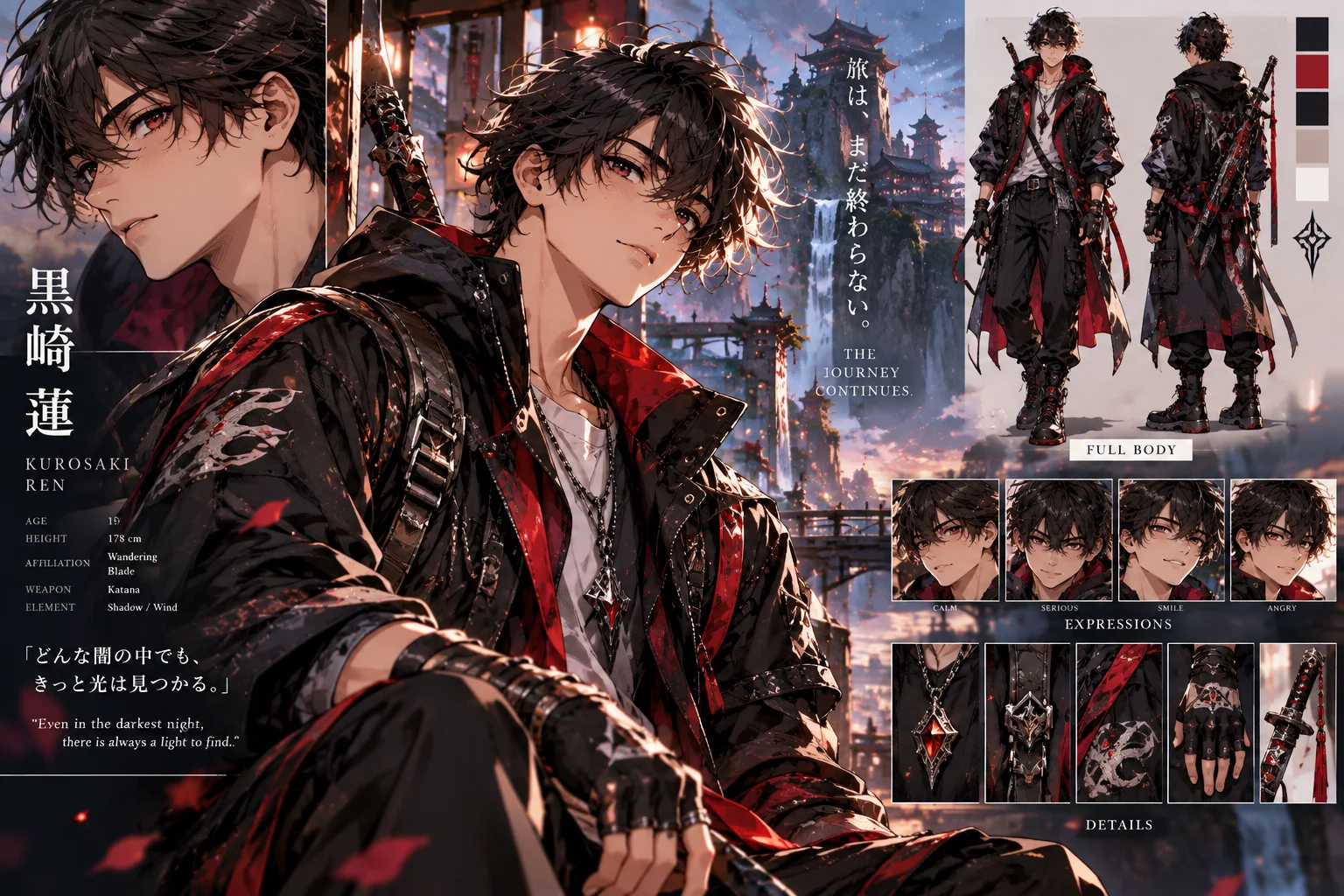 Detailed original anime character concept portrait with distinctive costume design