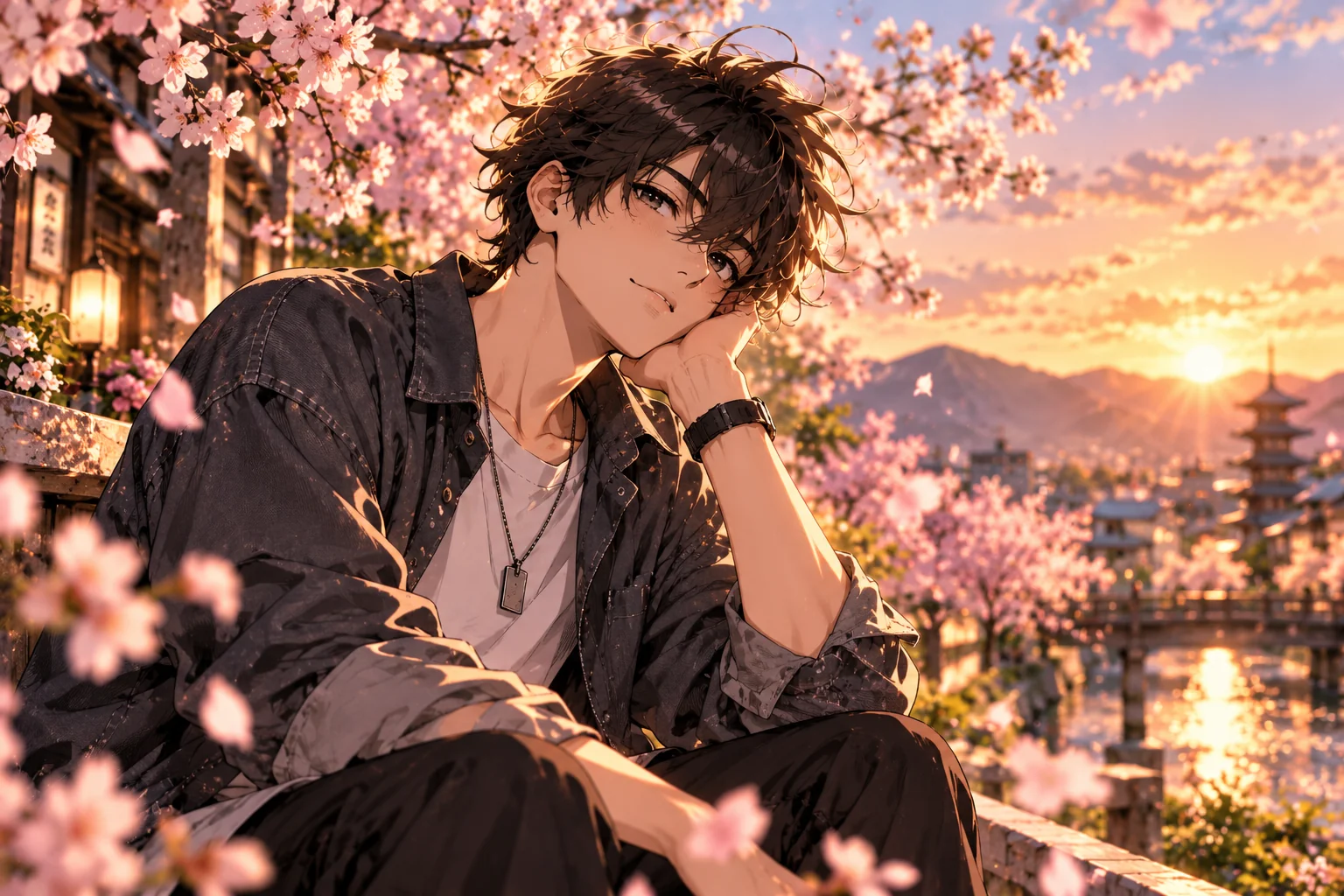Soft romantic anime portrait with pastel colors and gentle lighting