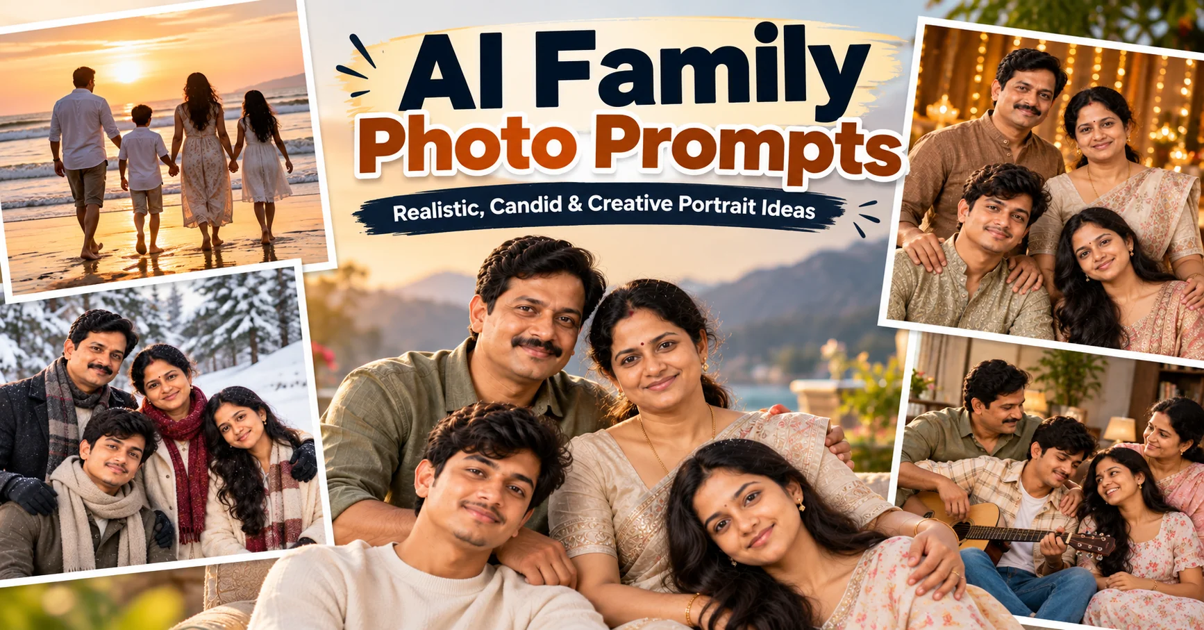 Realistic AI family photo showing parents and children in an elegant outdoor portrait setting