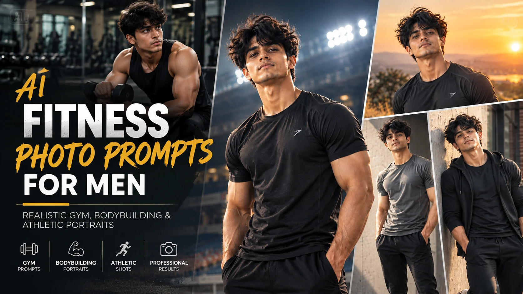 Photorealistic athletic male fitness portrait in a modern gym with realistic muscle definition, dramatic lighting, and professional fitness photography