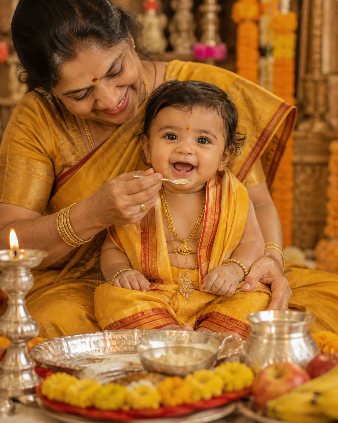 Baby Annaprashan first rice ceremony AI image prompt for baby photography — Indian cultural portrait
