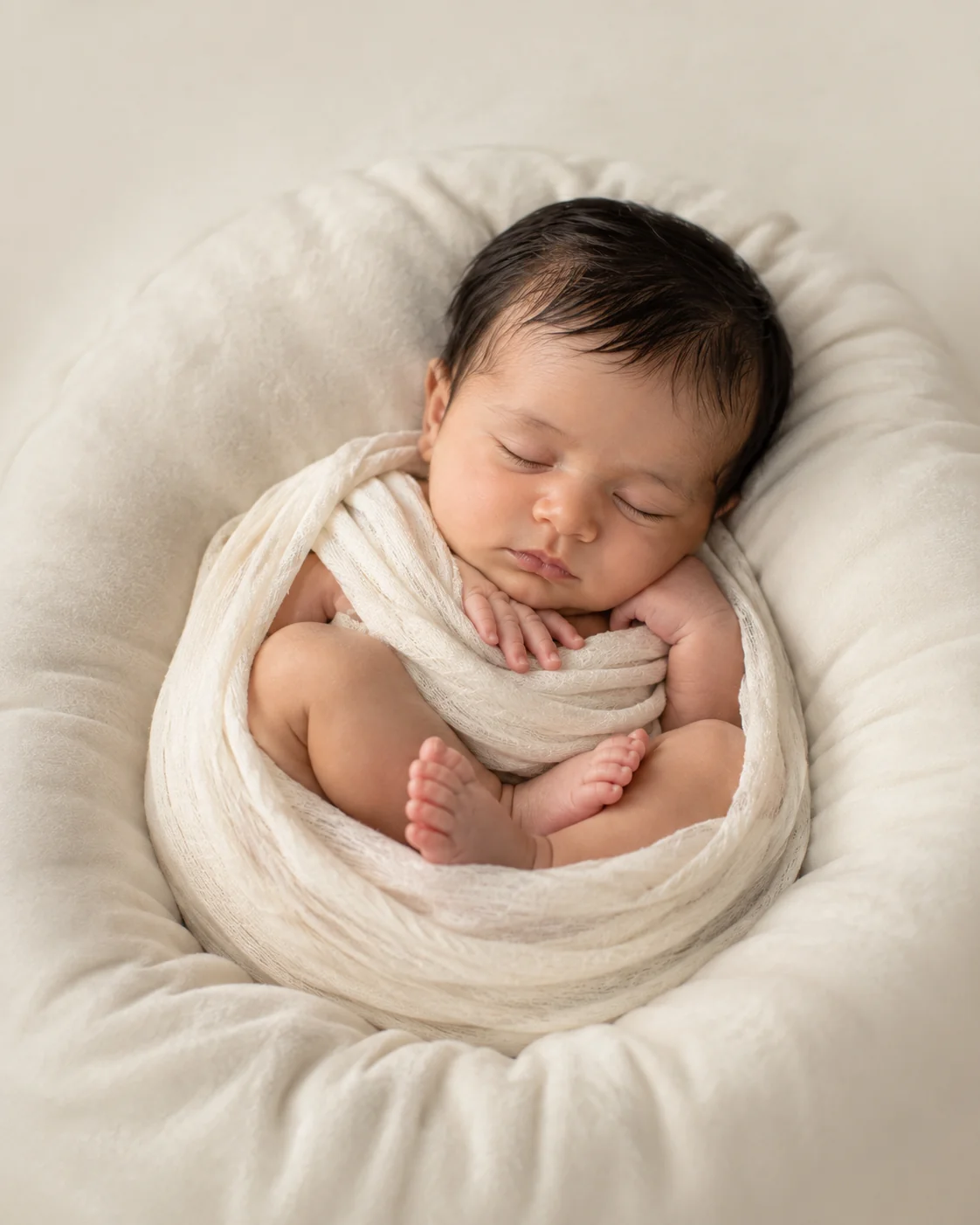 Sleeping newborn studio AI image prompt for baby photography — soft professional portrait