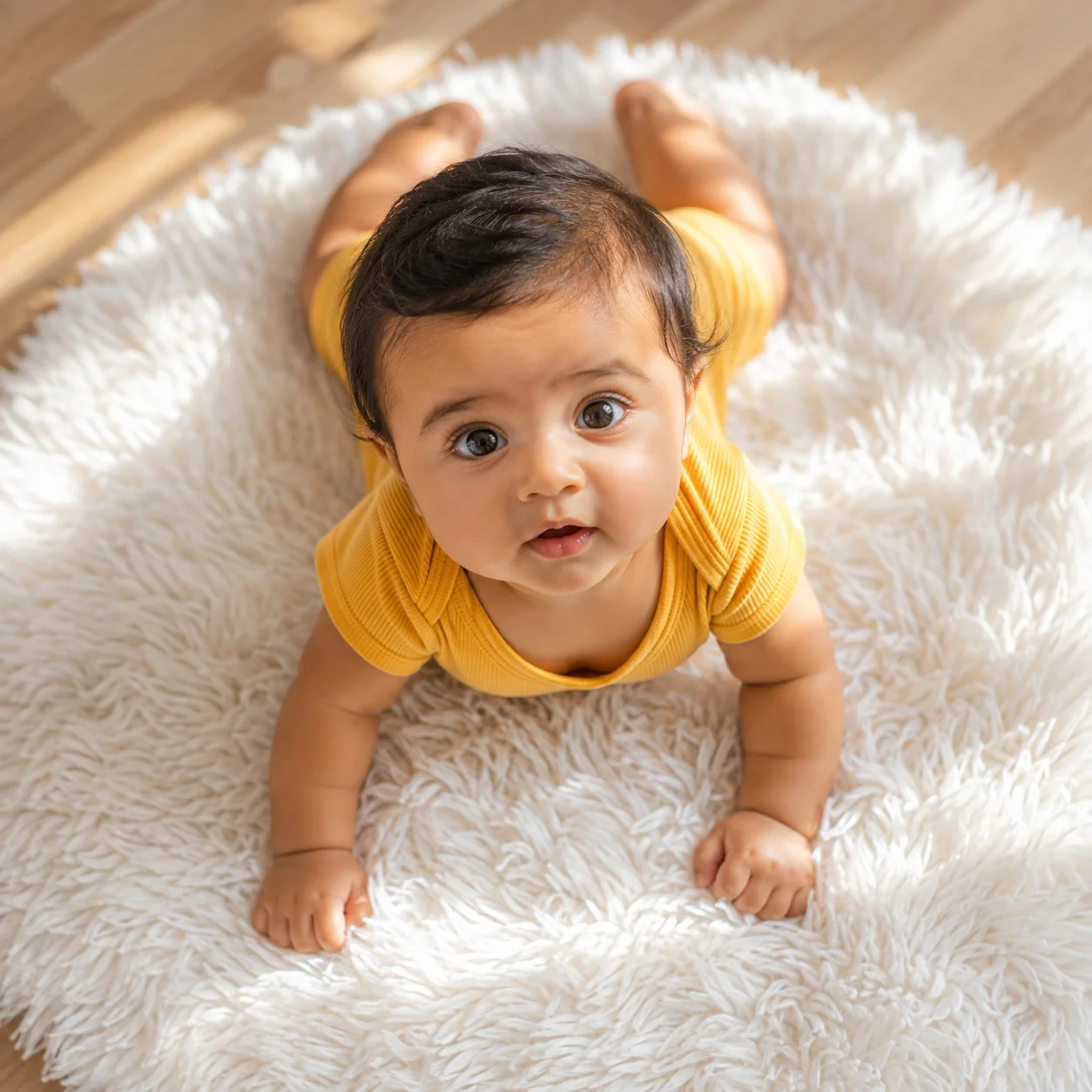 Tummy time milestone AI image prompt for baby photography — 4K realistic baby portrait