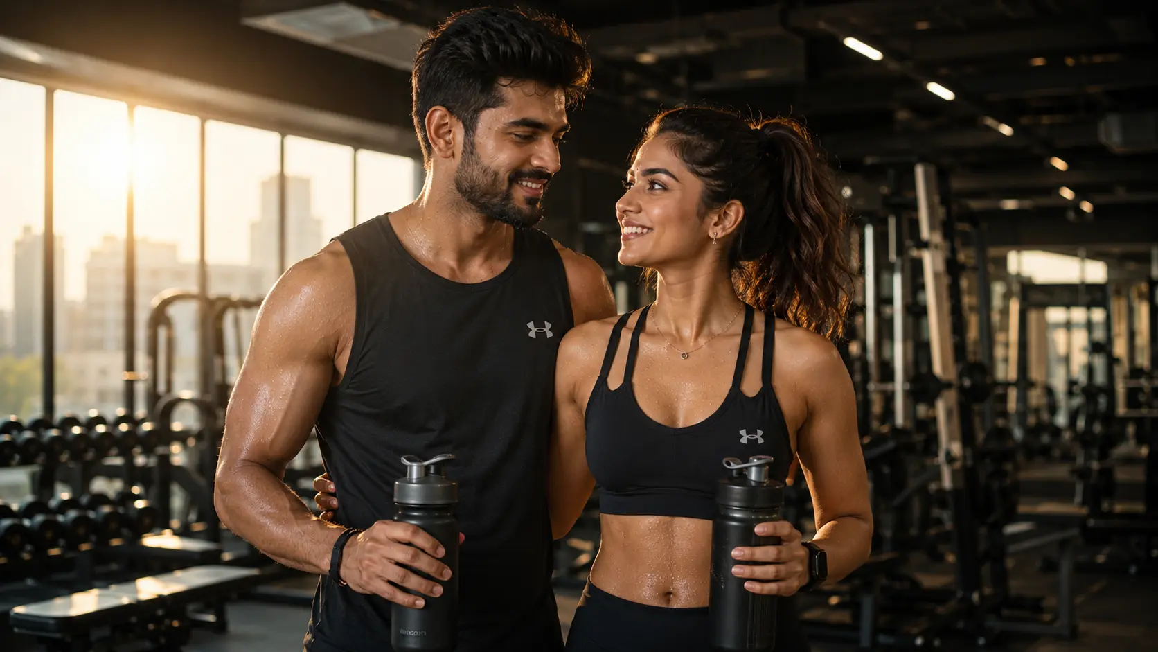 Fitness couple transformation AI image prompt for couples
