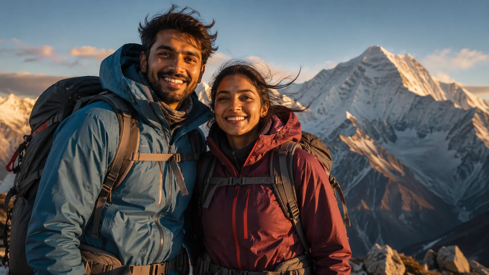 Mountain trek adventure AI image prompt for couples