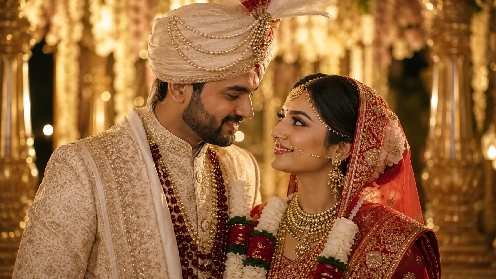 Indian wedding couple AI image prompt for couples — 4K cinematic portrait