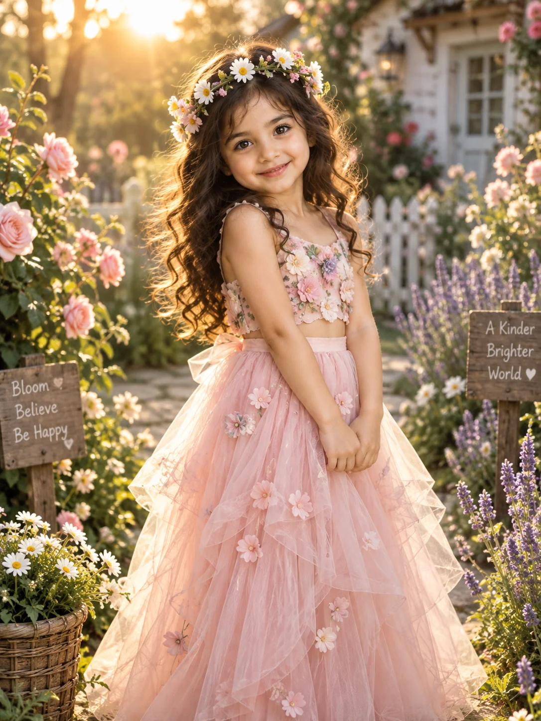 Garden fairy princess girl at golden hour — AI image prompt for girls