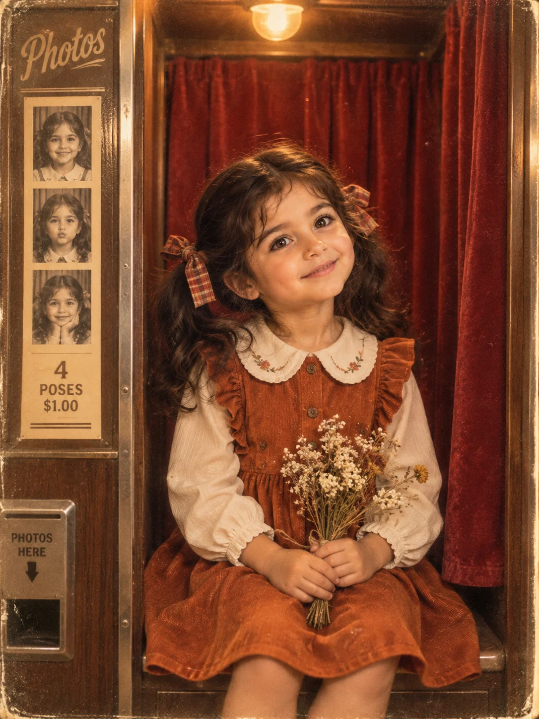 Vintage film photo booth retro portrait of a girl — AI image prompt for girls