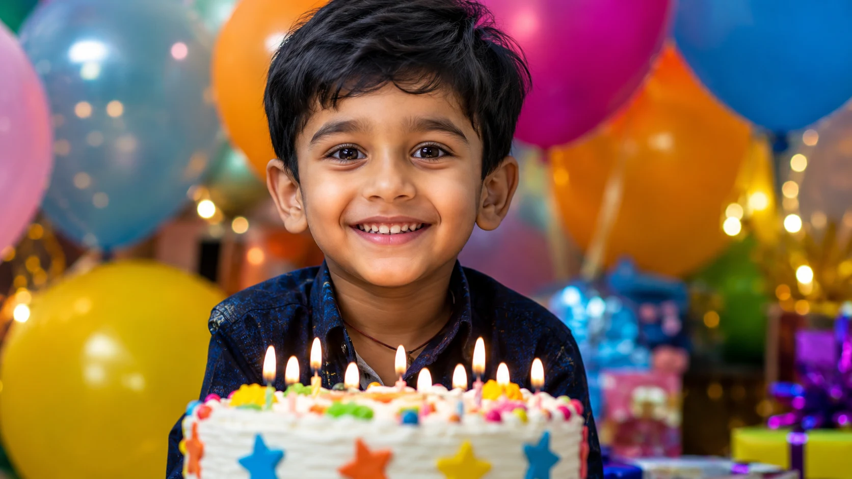 Birthday boy with cake AI image prompt for kids — 4K cute portrait