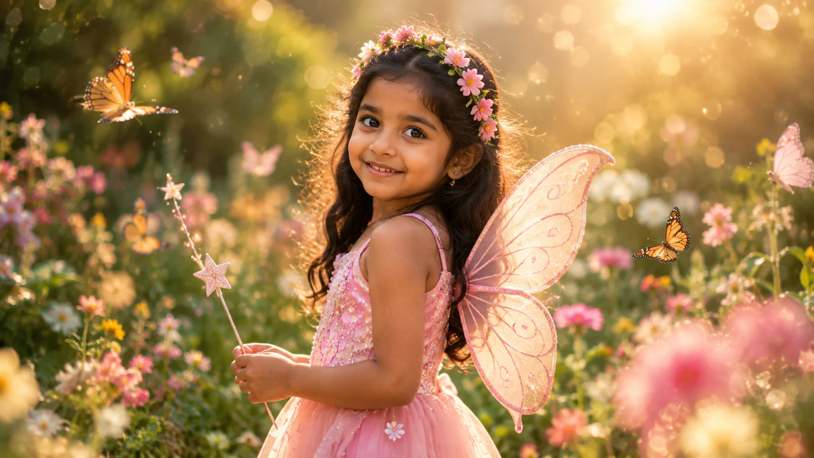Fairy princess in magical garden AI image prompt for kids