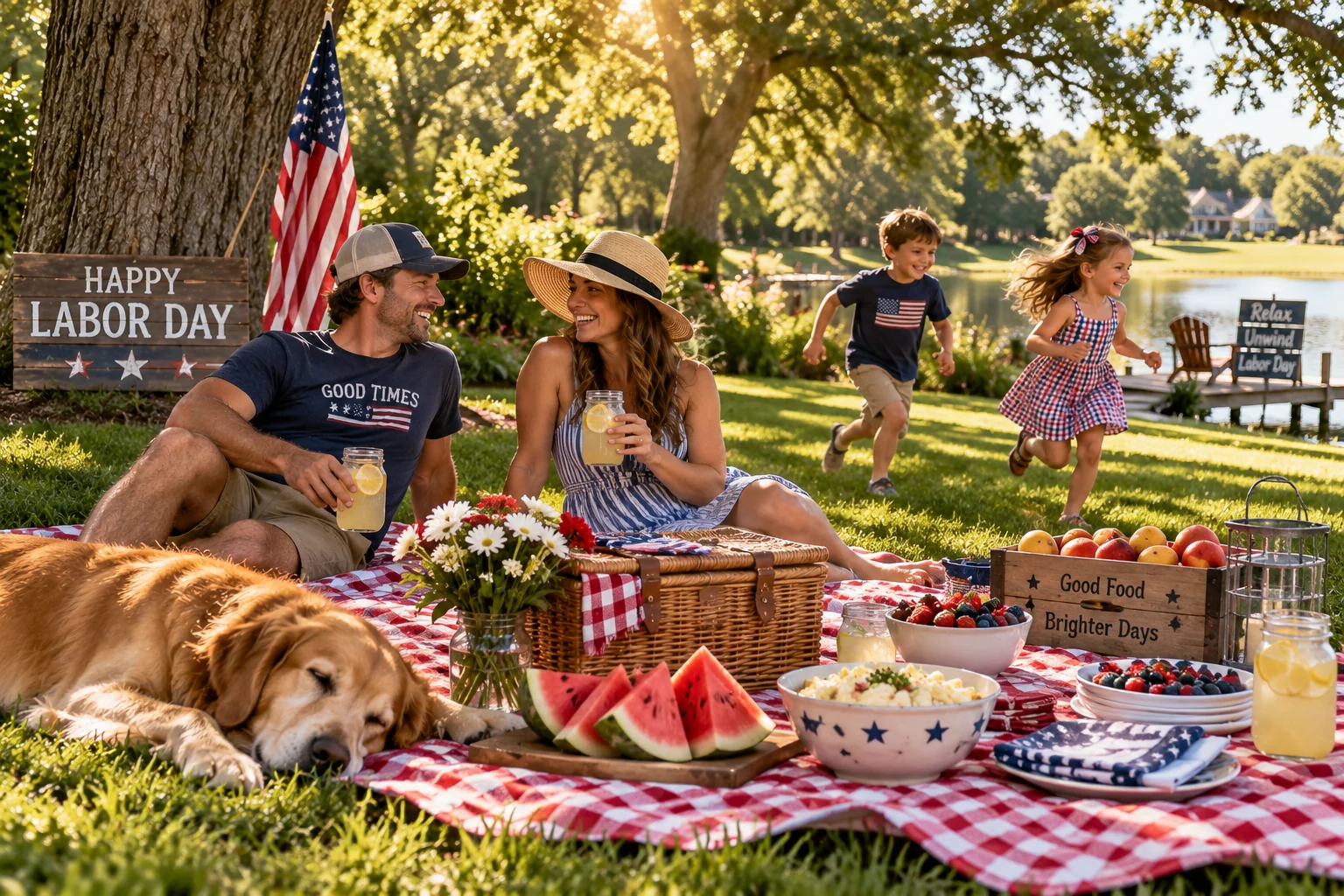 Family picnic Labor Day AI image prompt — 4K outdoor family gathering on green lawn