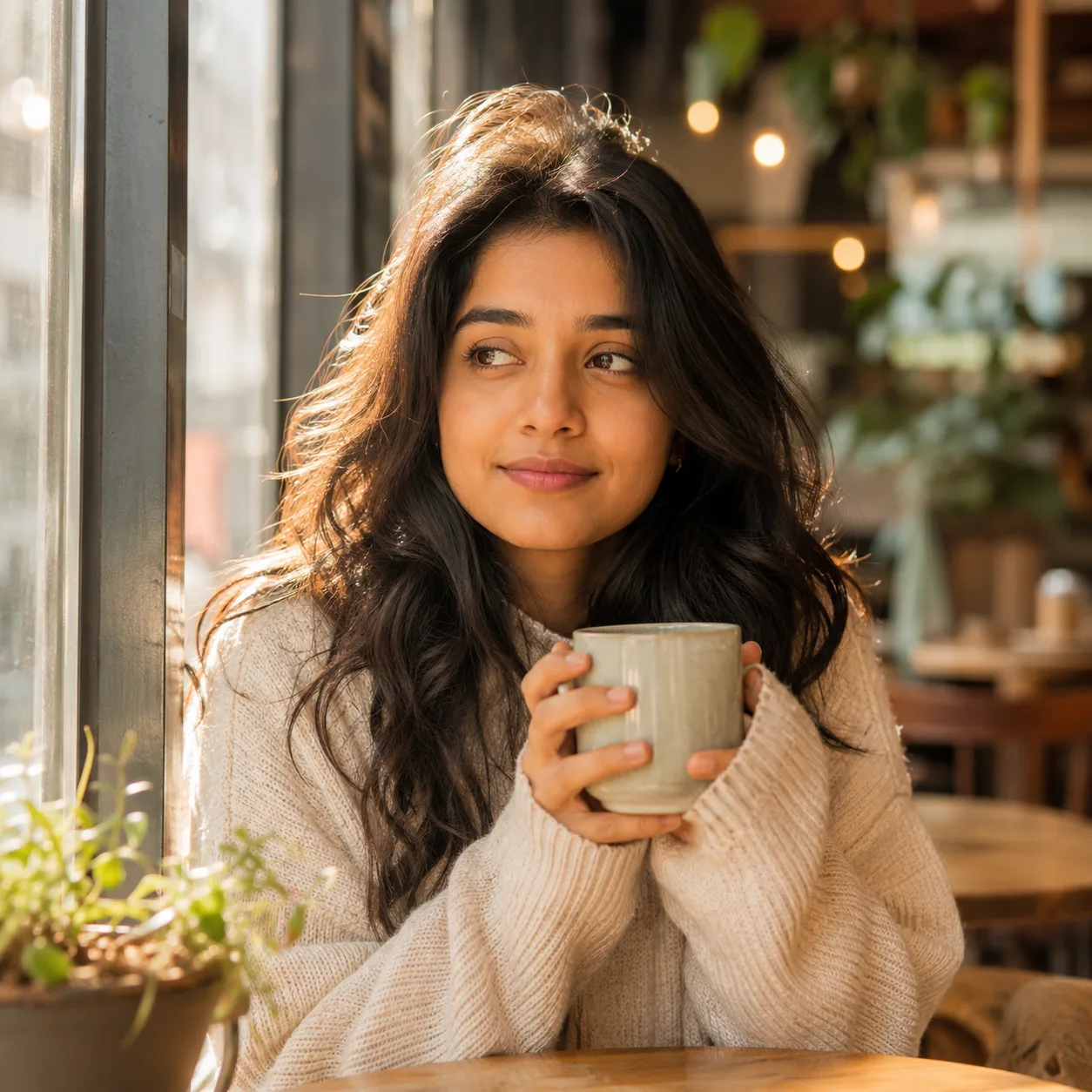 Casual aesthetic coffee shop AI prompt for profile picture — 4K Instagram DP