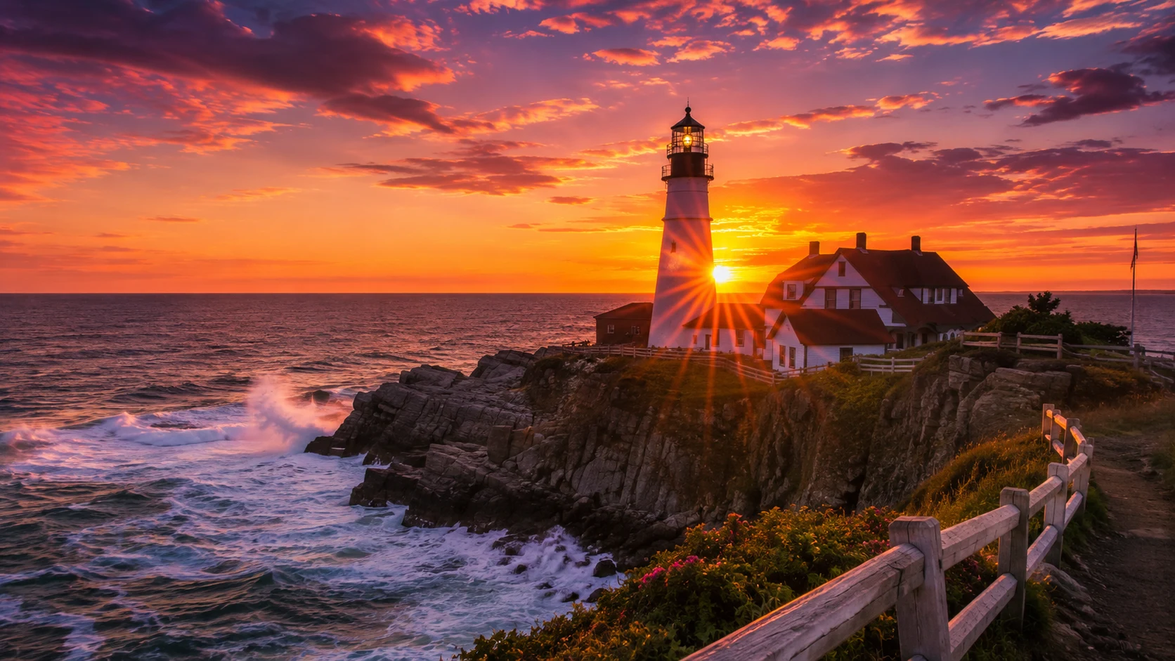 Lighthouse at sunset AI image prompt — 4K golden hour coastal scene