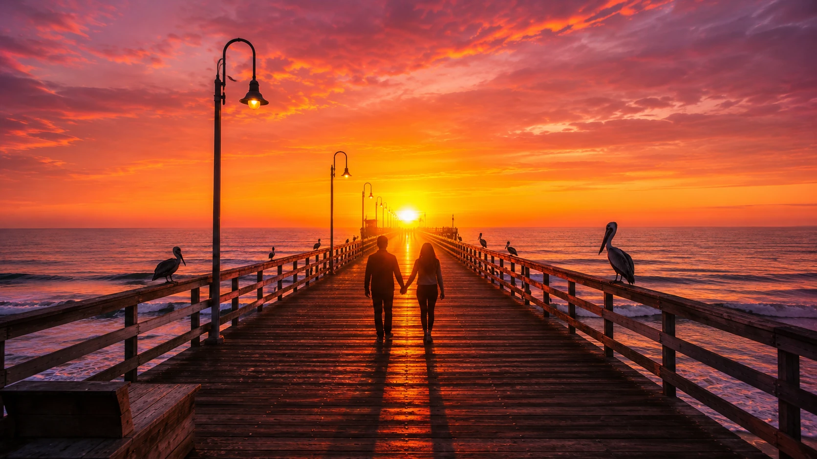 Pier at sunset AI image prompt — 4K golden hour coastal scene