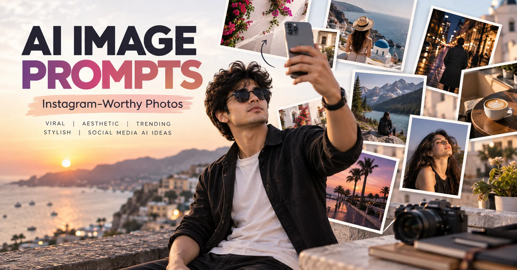 AI-generated Instagram-worthy photos showing stylish portraits, travel, fashion, and aesthetic social media photography