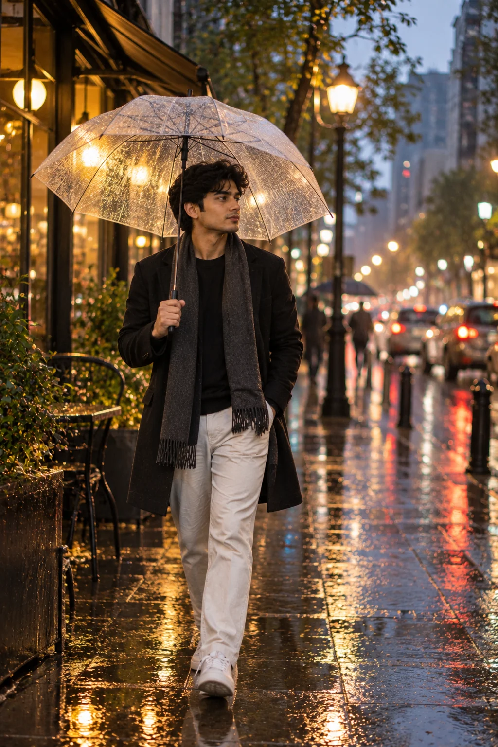Rainy city street AI photography aesthetic for Instagram