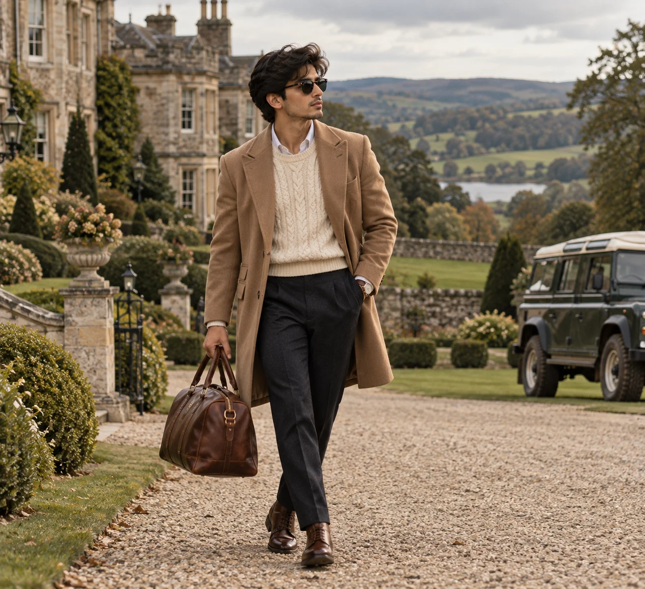 Old money fashion portrait at a classic British countryside estate