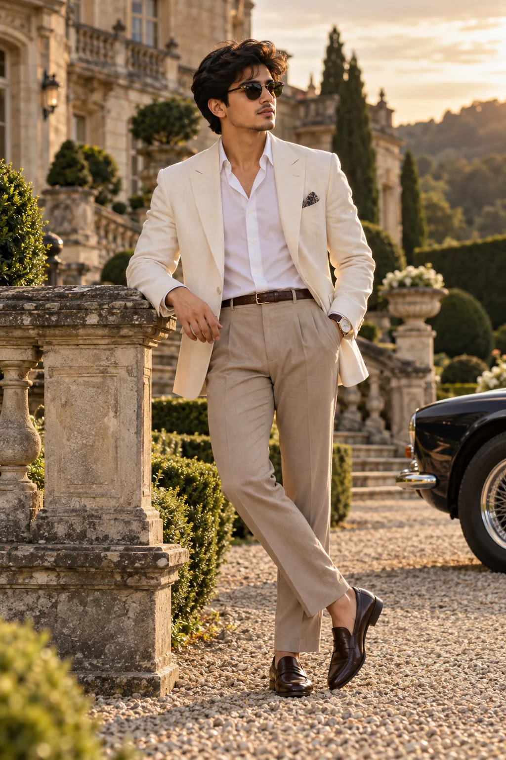Elegant classic old money portrait in tailored luxury fashion