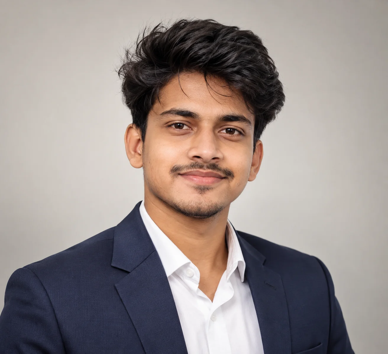 Professional LinkedIn headshot of an adult professional wearing a tailored blazer with soft lighting and a neutral studio background