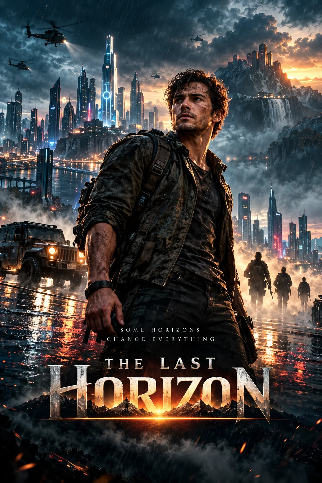 Dramatic Hollywood blockbuster style AI movie poster with cinematic lighting