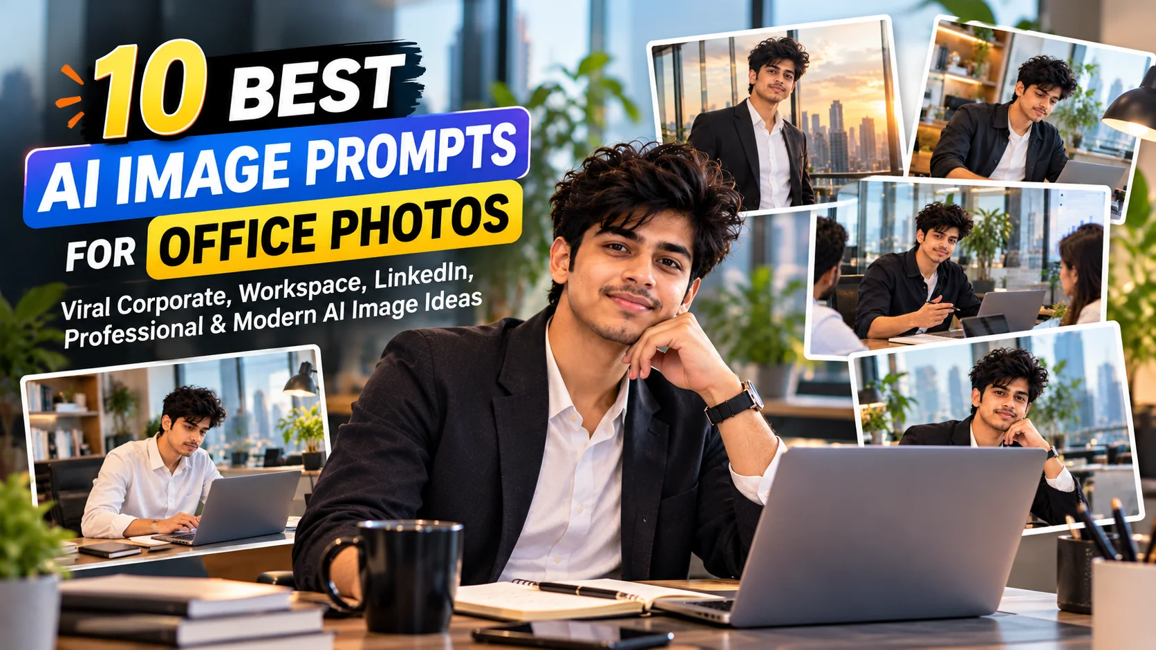 AI-generated professional office photo showing a modern corporate workspace and business professional