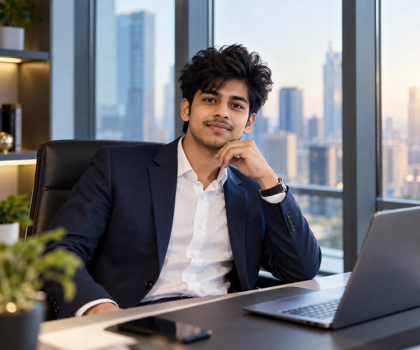 Professional corporate portrait of a business professional in a modern office