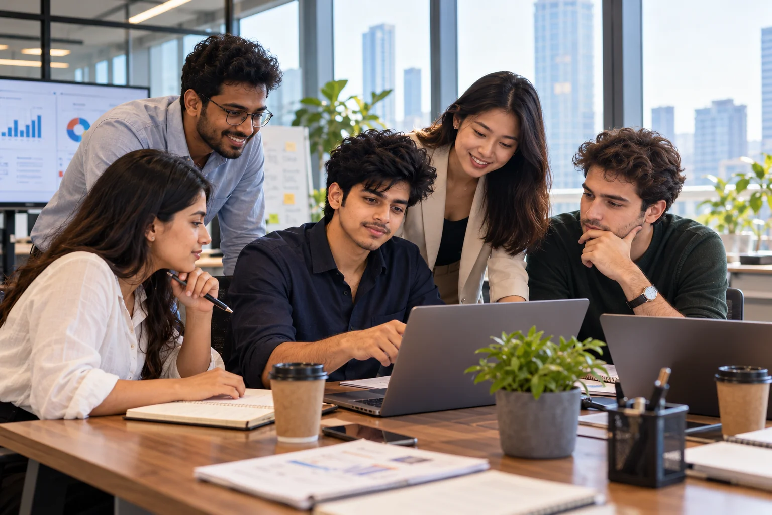 Modern startup team collaborating in a bright contemporary office