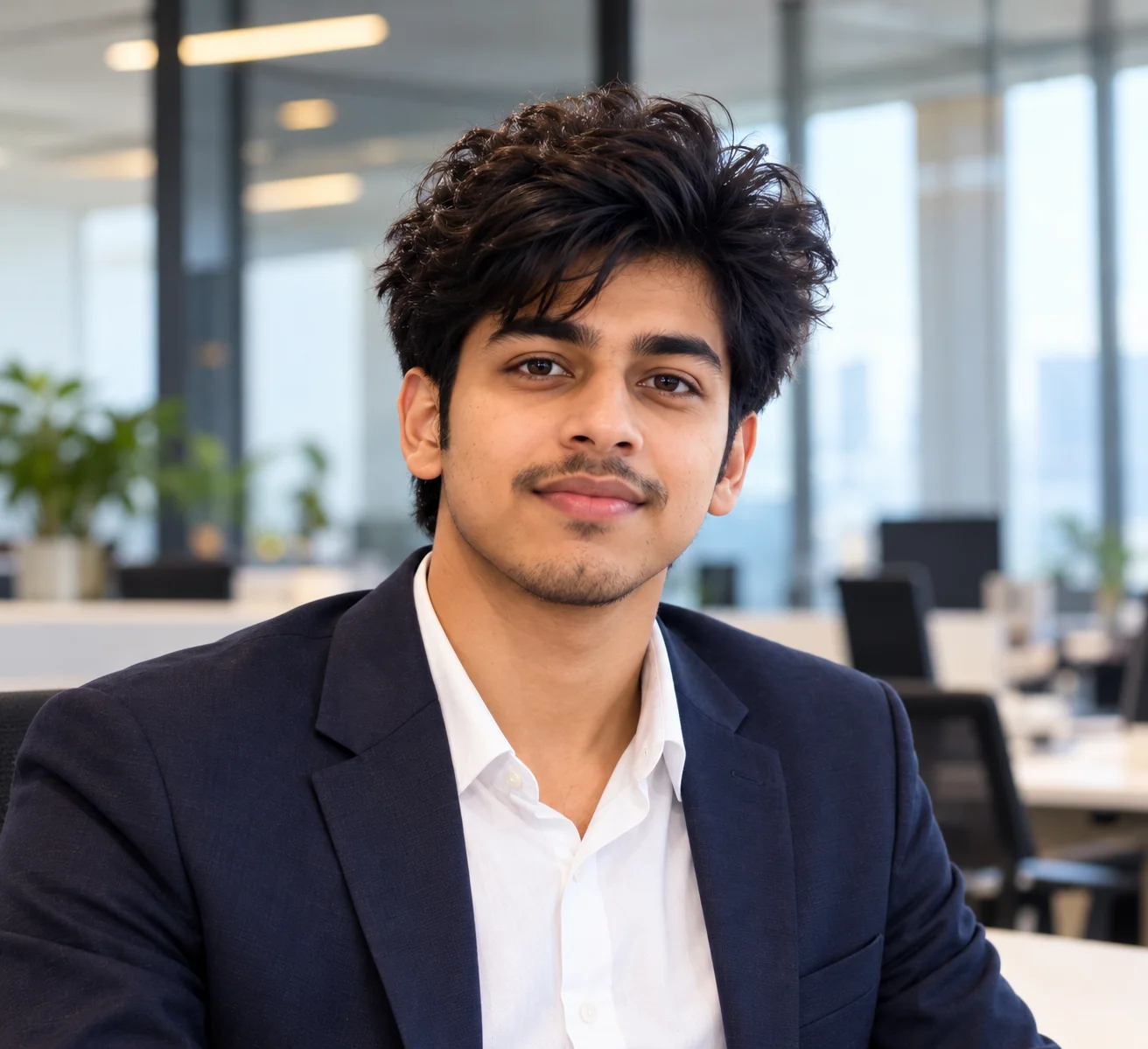 Professional LinkedIn-style office headshot with a clean modern background