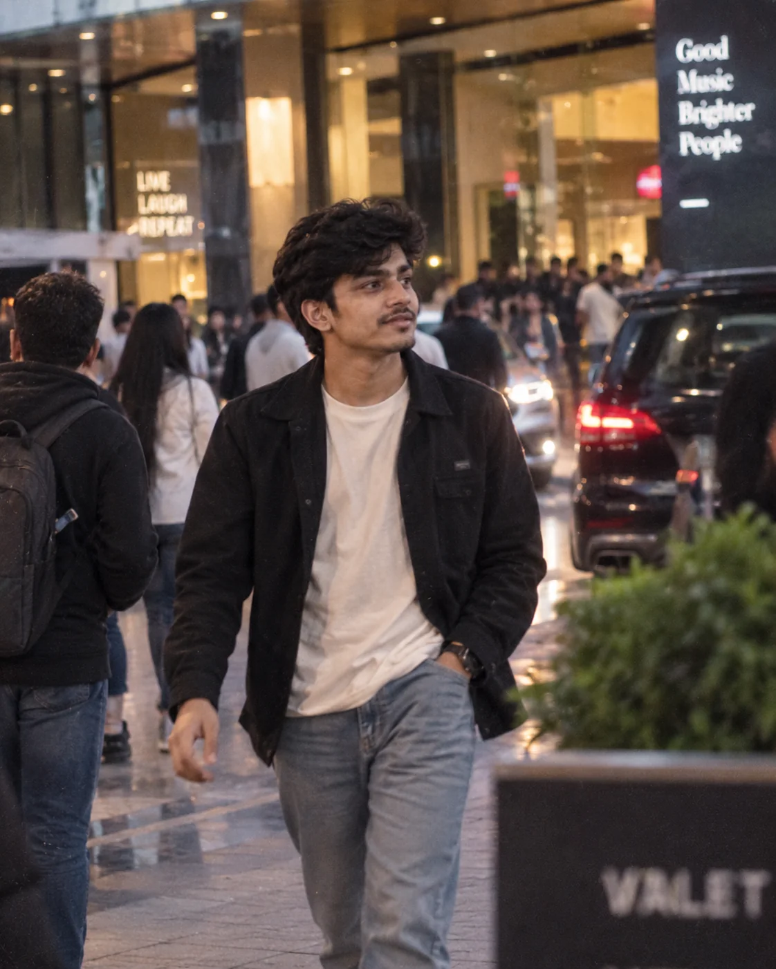 Realistic candid paparazzi-style street photograph generated with AI