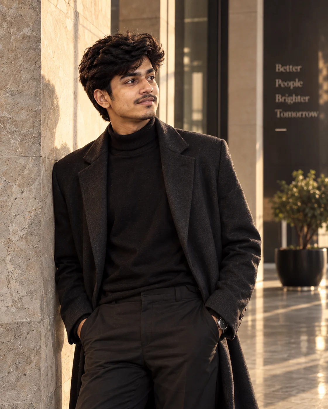 High-end AI fashion editorial portrait with sophisticated lighting