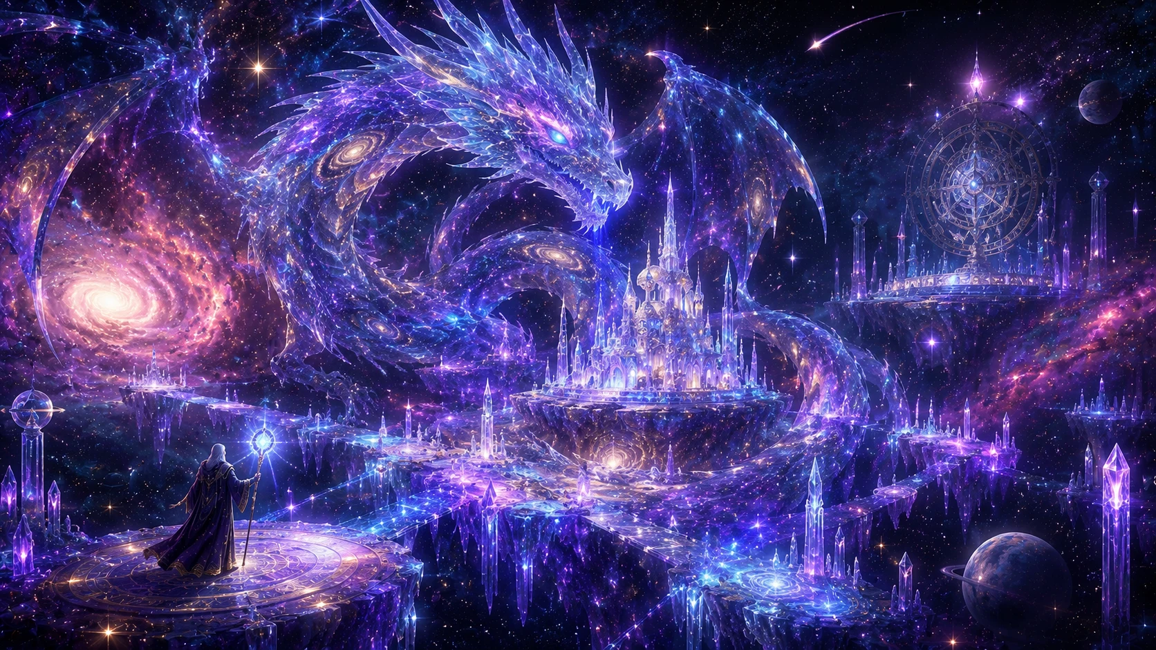 Cosmic dragon's lair AI fantasy art prompt — 4K celestial realm scene