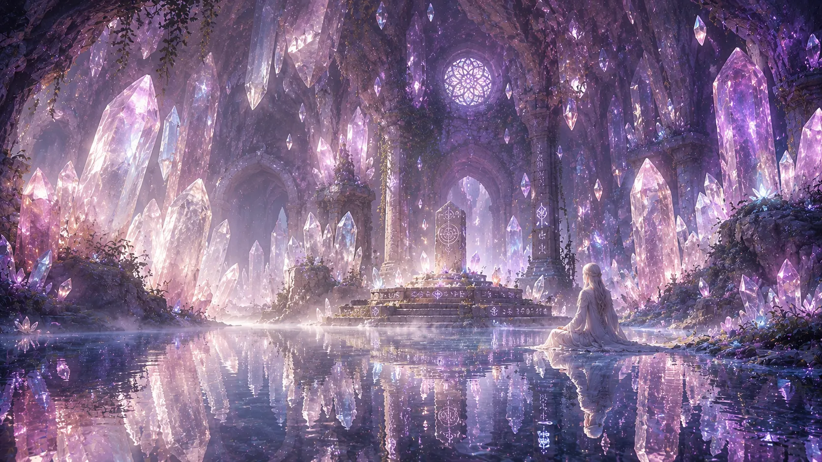 Crystal cave sanctuary AI fantasy art prompt — 4K magical realm scene