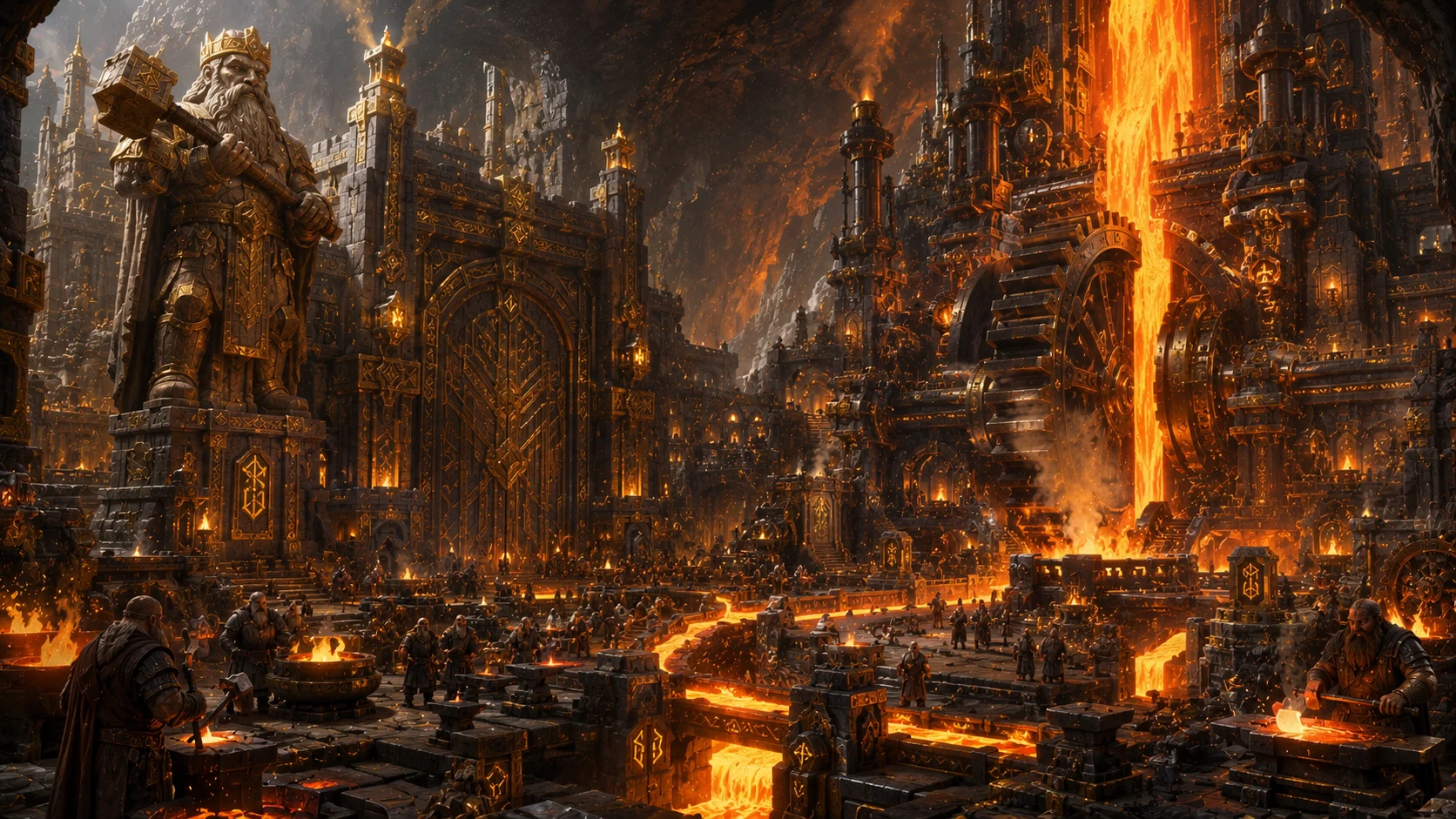 Dwarven forge kingdom AI fantasy art prompt — 4K underground realm scene