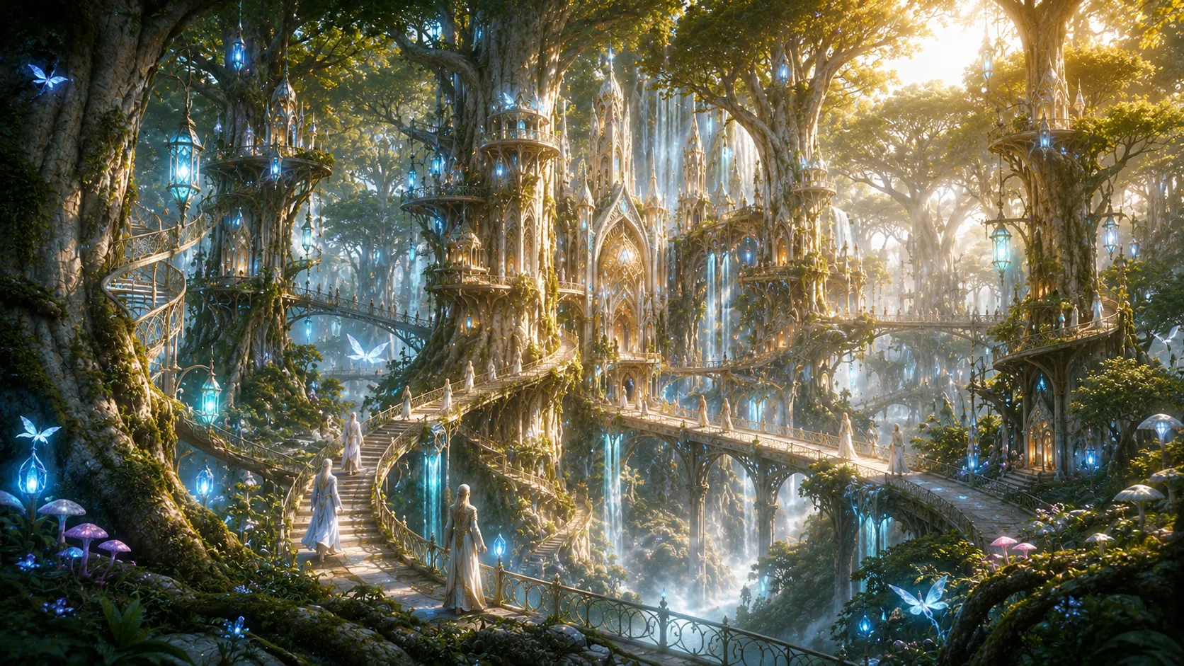 Elven forest city AI fantasy art prompt — 4K magical realm scene