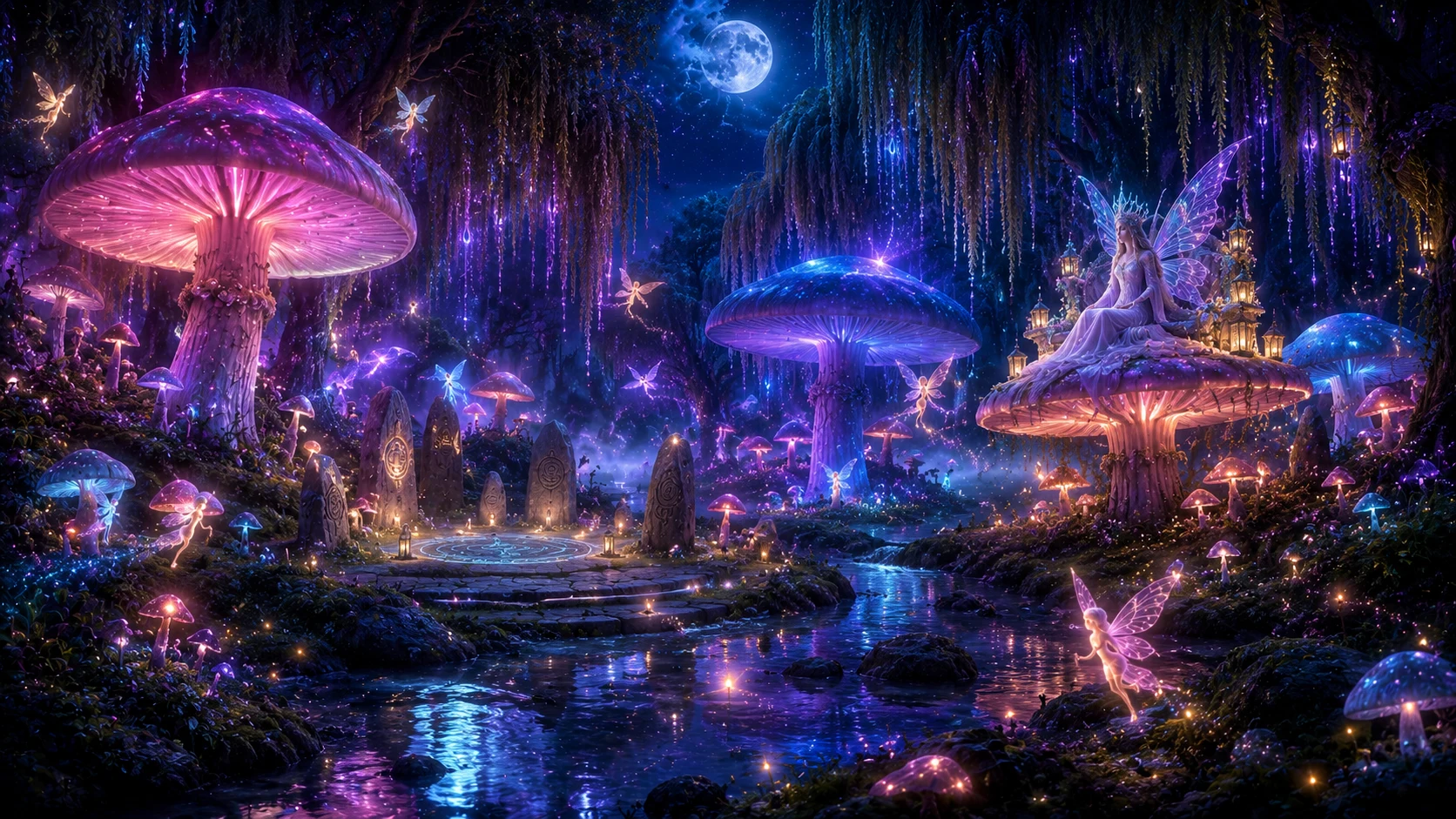 Fairy grove at night AI fantasy art prompt — 4K magical realm scene