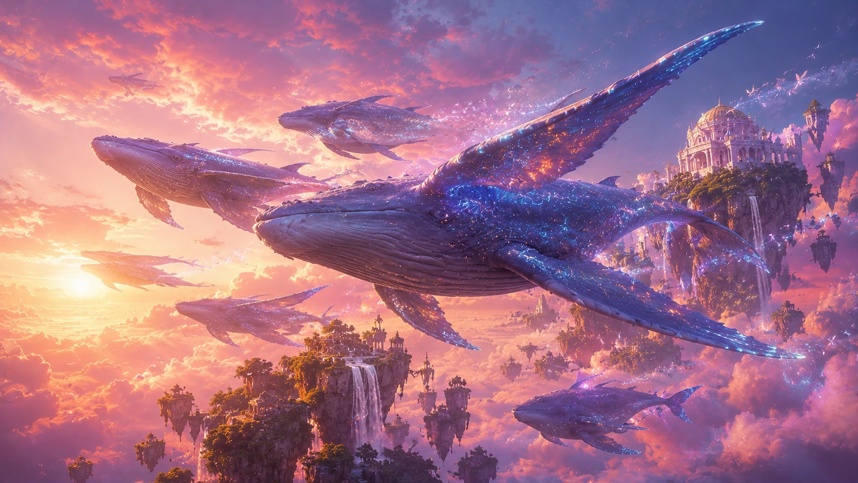 Sky whale migration AI fantasy art prompt — 4K aerial realm scene