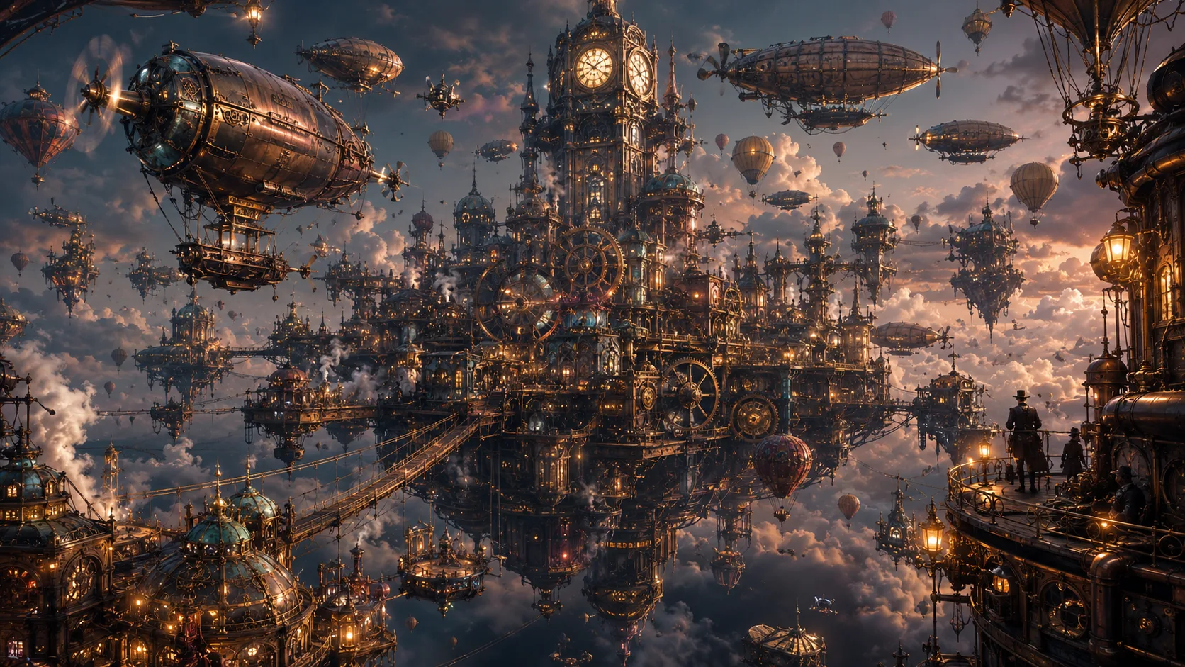Steampunk aerial capital AI fantasy art prompt — 4K sci-fantasy realm scene