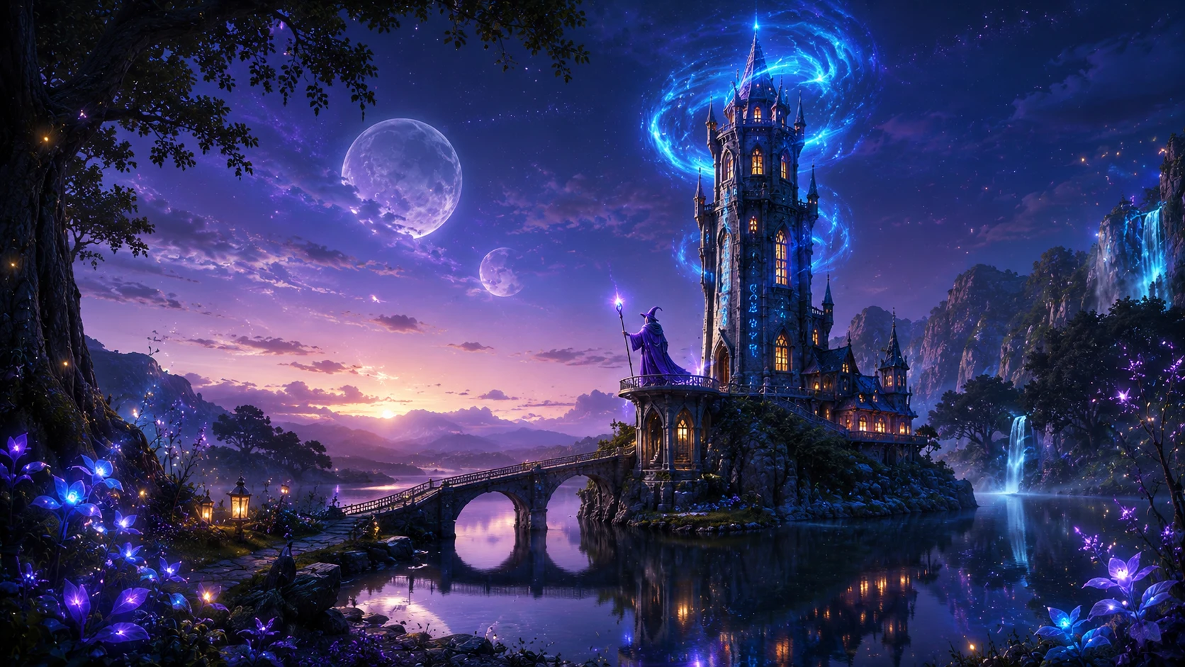 Wizard's tower at twilight AI fantasy art prompt — 4K magical realm scene